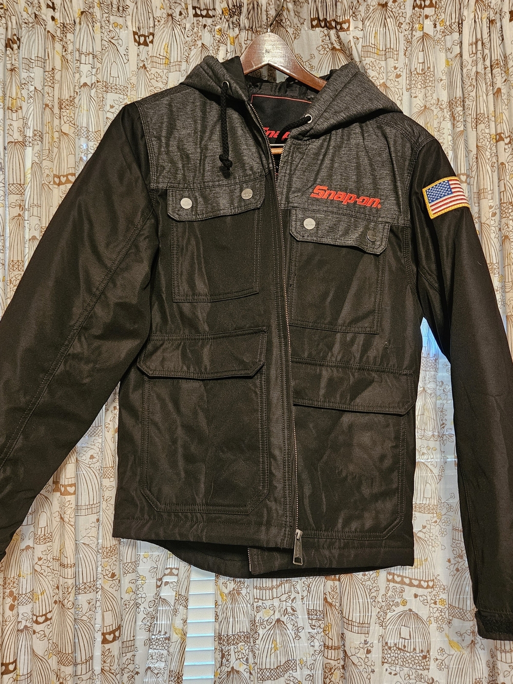 Snap On Menβs Black Hooded Work Jacket